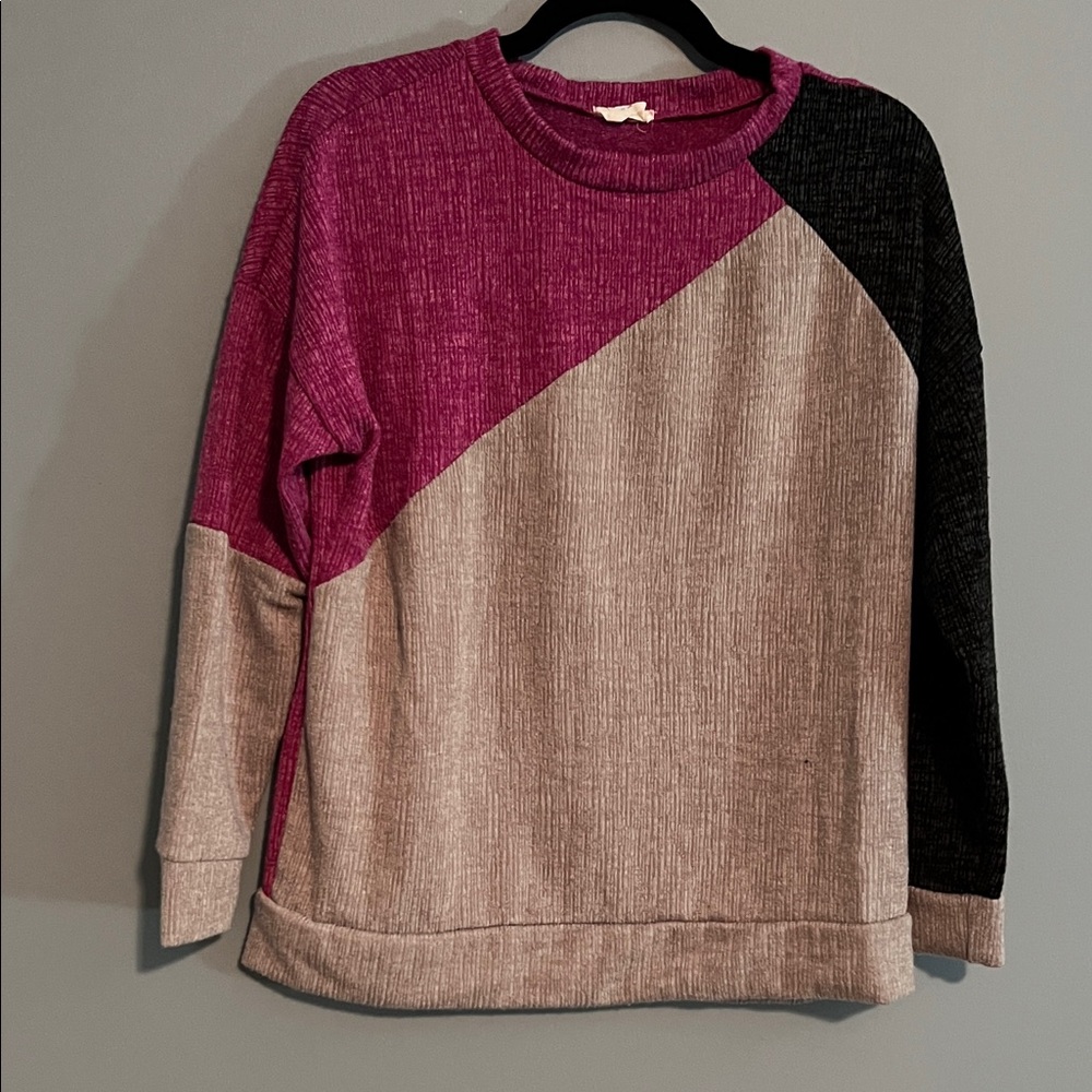 Colorblock Cozy Sweatshirt in Berry, Taupe & Black